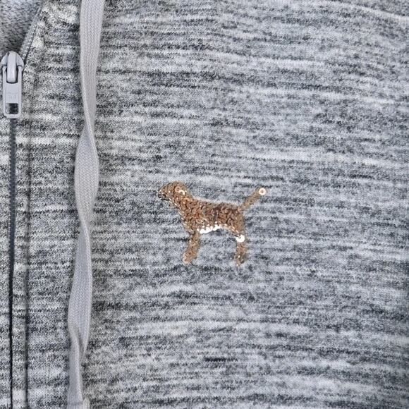 PINK Victoria's Secret Women's M Gray Sequined Zip Front Hoodie Jacket - Picture 6 of 8